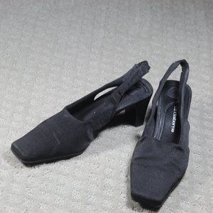 Liz Claiborne "Elegance" Sie 7.5 Black Fabric Slingback Square Toe Heels